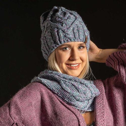 Ensemble bonnet, écharpe femme, lilas