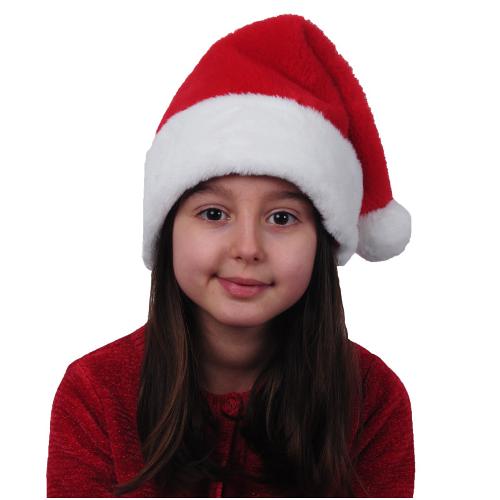 Bonnet De Noel Peluche Rouge Avec Pompon Enfant