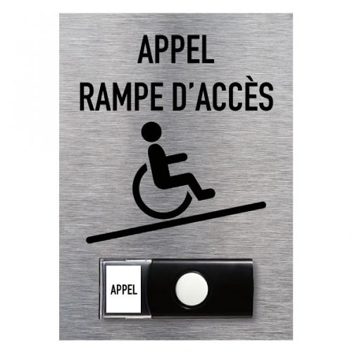 Sonnette handicapé sans fil + panneau en alu brossé