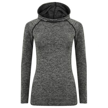 Top à capuche moulant et ultra-élastique pour femme, manches raglan