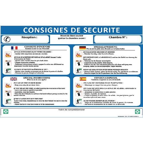 Panneau consignes de securite pour chambre hotel 4...