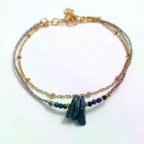 Bracelet double Lurex et chips Lapis-Lazuli