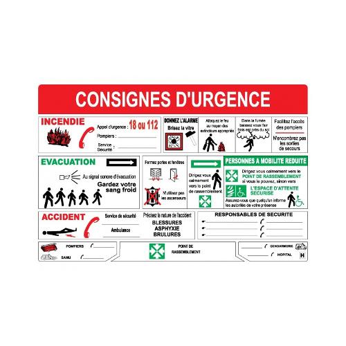 Panneau consignes d'urgence A3