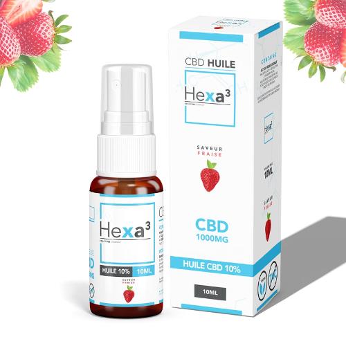 Huile CBD 10% base MCT 10ml Fraise - Hexa3