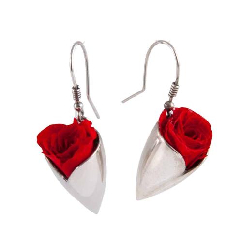 Boucles d’oreilles Tulipe avec roses rouges eternelles