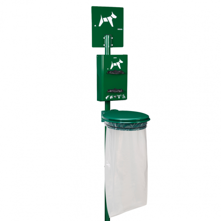 Borne Hygiène Canine Sur Poteau Hygeca + Support Sac Collecmur Essentiel 110L