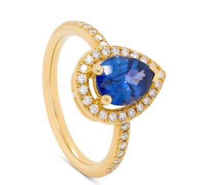 Bague Saphir poire 1,95 ct / 36 bts - 0,37 ct B247