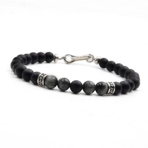 BRACELET HOMME ONYX MAT ET OEIL DE FAUCON 6 MM