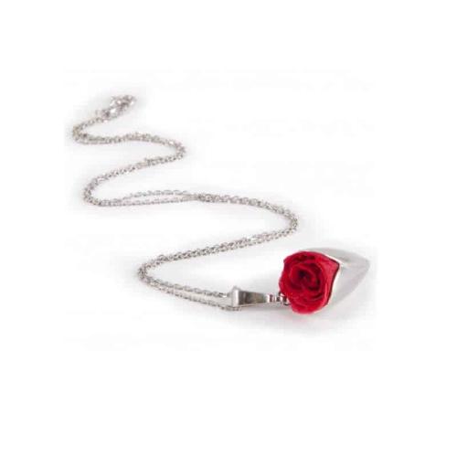 Collier Tulipe avec une rose rouge eternelle