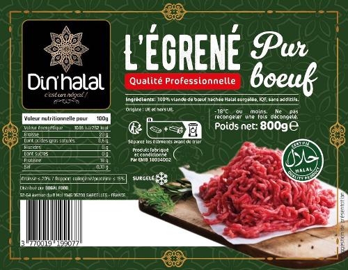 E770 : Din'Halal égréné de boeuf 800gr (13pc par colis)